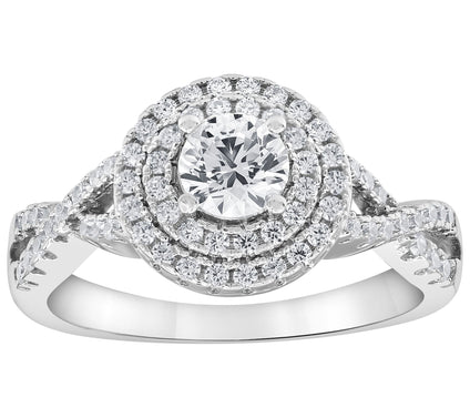 Diamonique 0.30 cttw Twist Halo Engagement Ring, Sterling