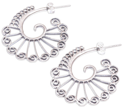 Novica Artisan Crafted Sterling Silver Spiral Hoop Earrings