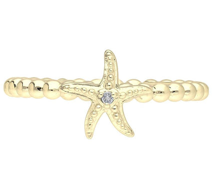 Goddaughters 14K Gold Clad White Topaz Mini Starfish Ring