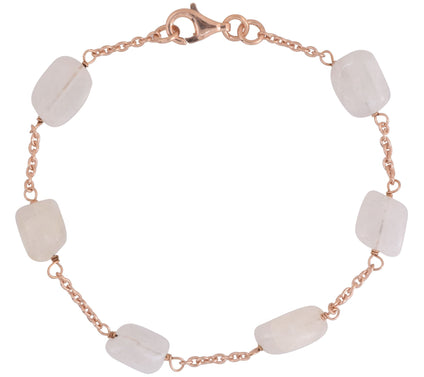 14K Rose Gold Plated Rainbow Moonstone Bead Bracelet