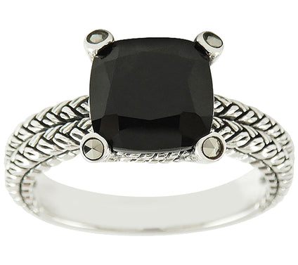 Suspicion Sterling Silver Onyx & Marcasite Ring