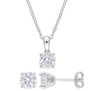 MoissanIce 2.10 cttw Necklace & Earrings Set, Sterling Silver