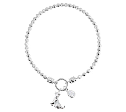 Diamonique Stretch Bead Charm Bracelet, Sterling Silver