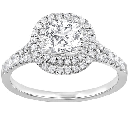 Diamonique 1.25 cttw Cushion Cut Halo Ring, Sterling Silver