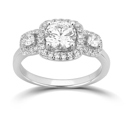 Diamonique 2.55 cttw 3-Stone Round Cut Ring, Sterling Silver