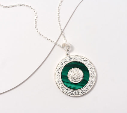 JMH Jewellery Sterling Silver and Malachite Pendant w/ 24" Chain