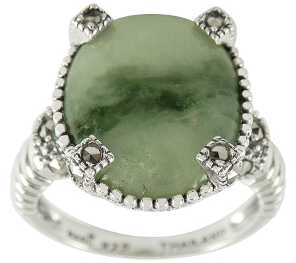 Suspicion Sterling Silver Jade Cabochon & Marcasite Ring