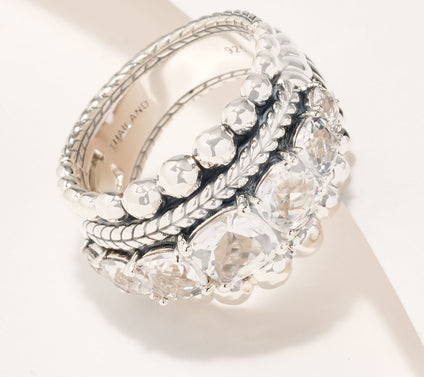 JAI Sterling Silver Graduated Gemstone Band Ring