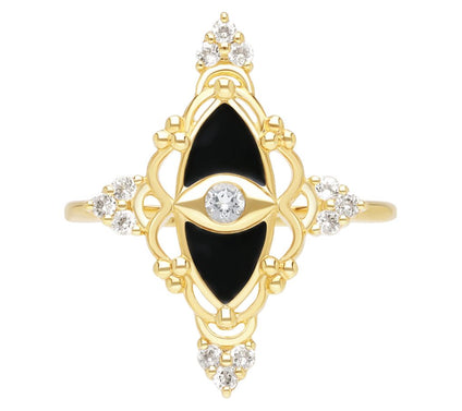 Goddaughters 14K Gold Clad White Topaz Evil Eye Ring