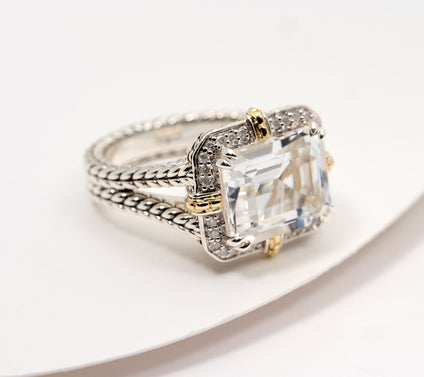 JAI Sterling & 14K Gemstone & 0.14ct Diamond Ring