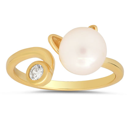 Diamonique & Cu ltured Pearl Ca t Ring, Sterlin g Silver Sterling