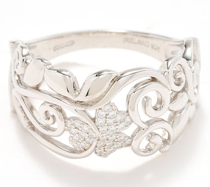 Solvar Sterling Silver Pave Shamrock Band Ring
