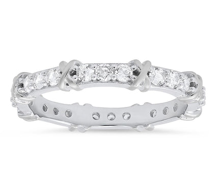 Diamonique 0.70 cttw "X" Stackable Ring, Sterling Silver
