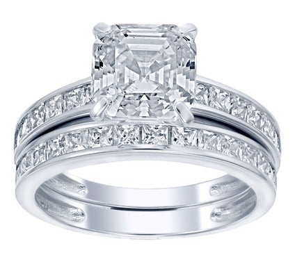 Diamonique 4.95cttw Asscher Cut Bridal Ring Set, Sterling