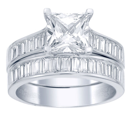 Diamonique 6.40 cttw Princess Cut Bridal RingSet, Sterling