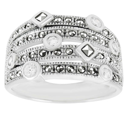 Suspicion Sterling Silver Diamonique& MarcasiteHighway Ring