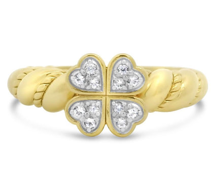 Goddaughters 14K Gold Clad White Topaz Clover Twist Ring