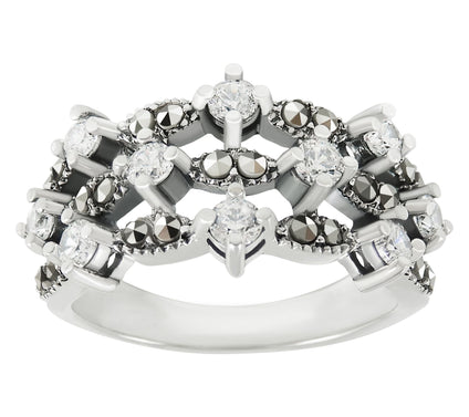 Suspicion Sterling Silver Diamonique & Marcasite Cocktail Ring