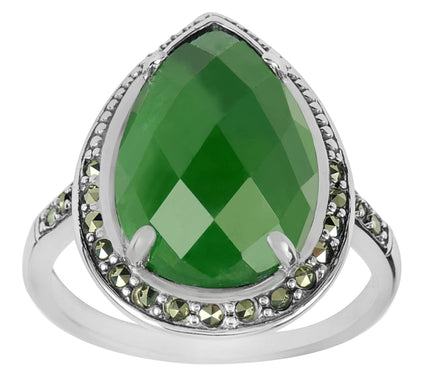 Suspicion Sterling Silver Jade & Marcasite PearHalo Ring