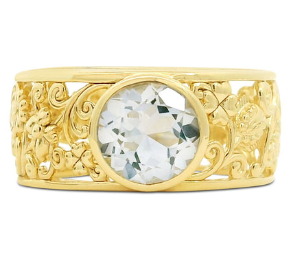 Goddaughters 14K Gold Clad White Topaz GoddessScroll Ring