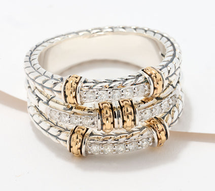 JAI 14K Gold & Sterling Silver Diamond Triple Row Ring