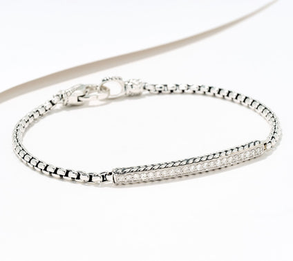 JAI Sterling Silver Diamond Station Linear Box Chain Bracelet