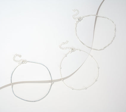 UltraFine 950 Silver Set of 3 9" + 2" Anklets
