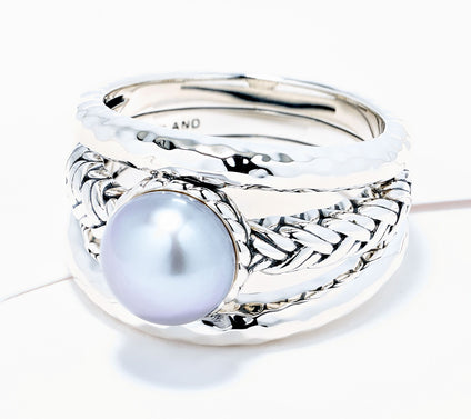 JAI Sterling Legacy Texture Cultured Freshwater Pearl Ring