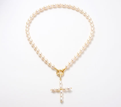 Honora Bronze Cultured Pearl Cross Enhancer 18" Necklace
