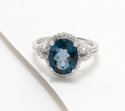 Affinity Gems London Blue Topaz & Diamond Oval Cut Ring, Sterling