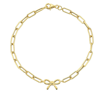 Adorna 14K Gold Paperclip Link Bow Tie Design Bracelet