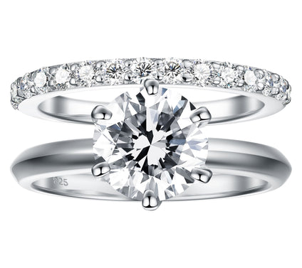 Diamonique 2.85 cttw Solitaire & Eternity RingSet, Sterling