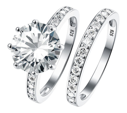 Diamonique 4.60 cttw Solitare w/ Eternity RingSet, Sterling