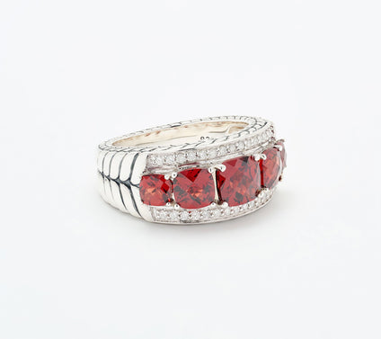 JAI Sterling Silver Gemstone & Diamond Graduated Ring