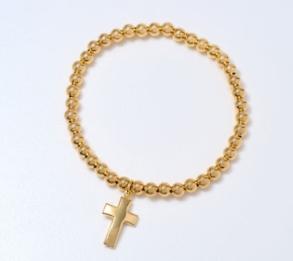 UltraFine 950 Silver Beaded Stretch Bracelet w/ Cross Pendant
