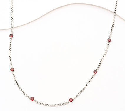 JAI Sterling Silver Box Chain Bezel Gemstone Necklace