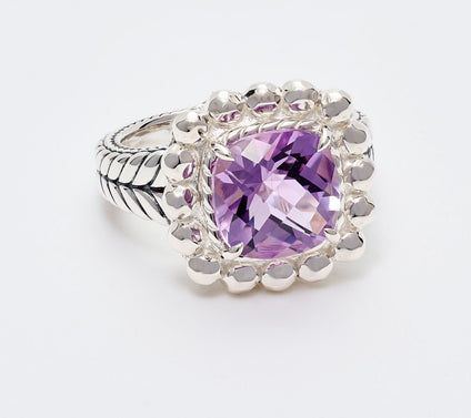 JAI Sterling Silver Cushion Gemstone Shimmer Bead Ring