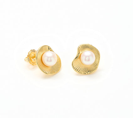Honora Cultured Pearl Wave Detail Stud Earring, Bronze