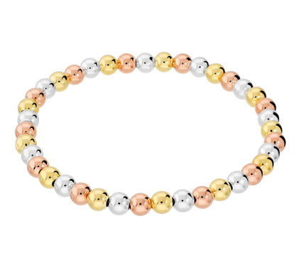 UltraFine 950 Silver Tri-Color Polished 5mm Bead Bracelet