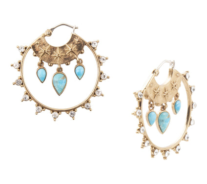 Barse Artisan Crafted Celestial Turquoise Golden Hoop Earrings
