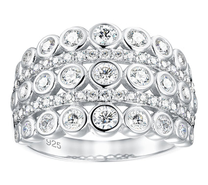 Diamonique 5-Row Round Bezel Band Ring, Sterling Silver