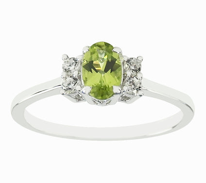 Diamonique & Peridot Cocktail Ring, Sterling Silver