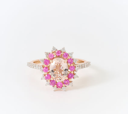 Kallati Morganite & Pink Sapphire Floral Shape Ring, 14k Gold