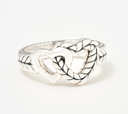 JAI Sterling Silver Hammered & Basketweave Heart Ring