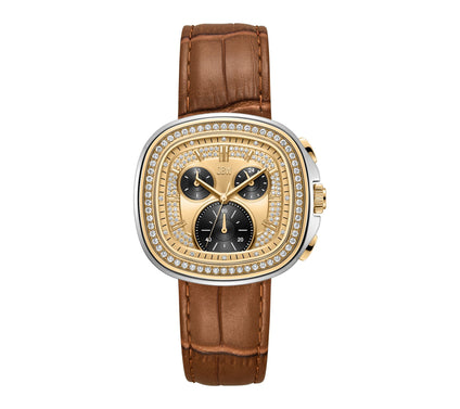JBW Men's Coast Two-Tone 18K Plated Crystal Brown Strap Watch