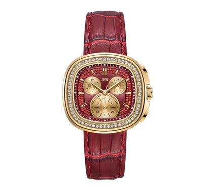 JBW Men's Coast 18K Gold Plated Crystal Red Strap Watch
