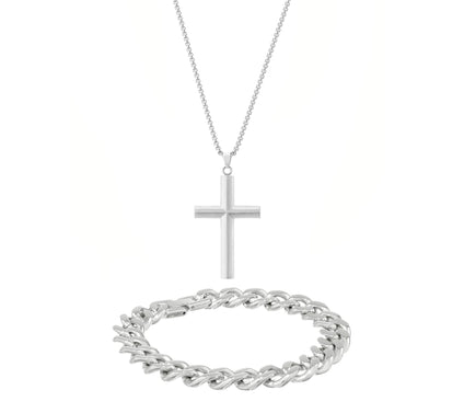 LYNX Men's Stainless Cross Necklace & BraceletSet