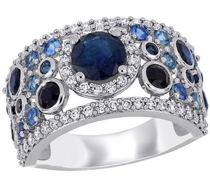 14K 2.65 cttw S apphire & 1/2 c ttw Diamond Hal o Cluster Ring
