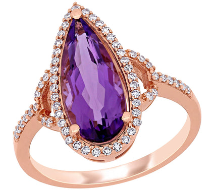 Bellini 2.30 cttw Amethyst & 1/5 cttw Diamond Halo Ring