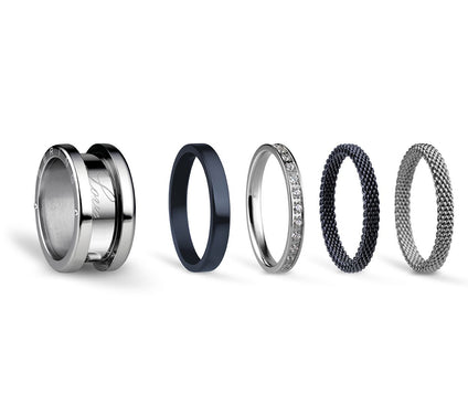 Bering Stainless & Blue Stainless Interchangeable Ring Set